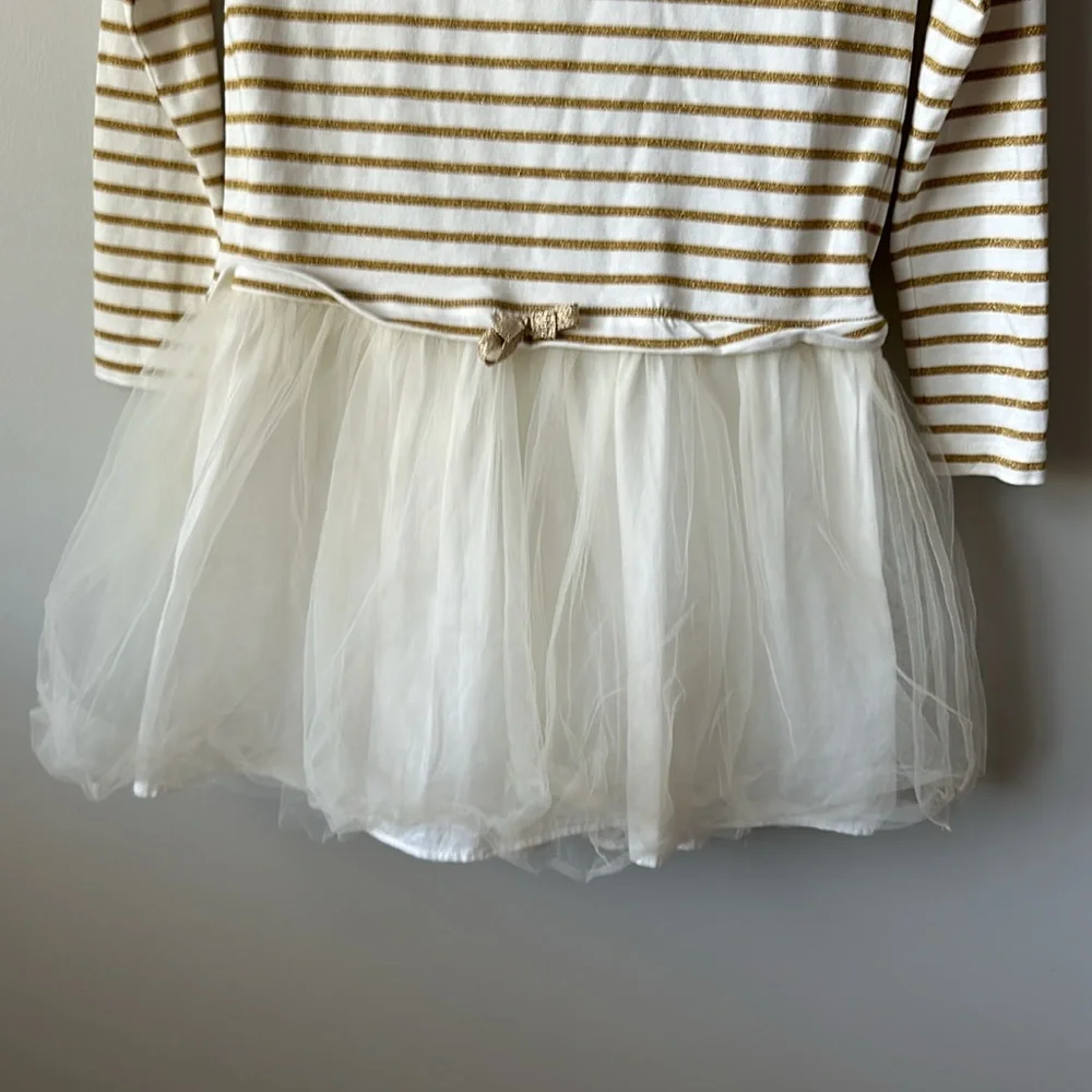 Girls Crewcuts by J Crew Drop Waist Cowl Neck Gold Stripe tutu Dress 12 - Picture 5 of 6